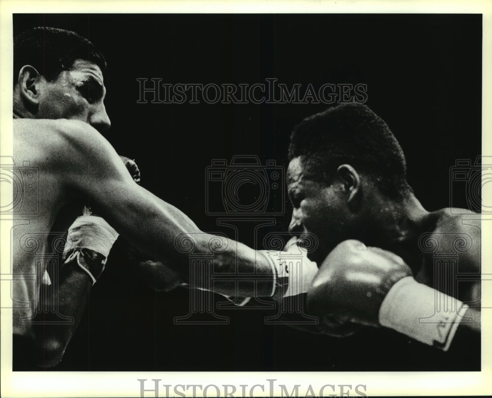 1988 Press Photo Boxers Ralph Reyes and Harold Rhodes at Bout - sas10491- Historic Images
