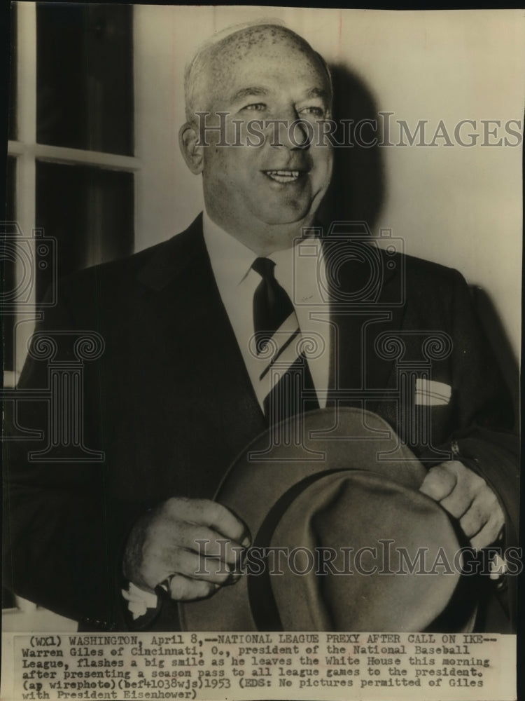 1953 Press Photo Warren Giles, National Baseball League President at White House- Historic Images