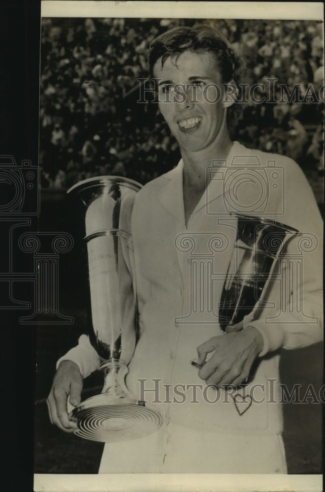 Press Photo Doris Hart, Tennis Player with Trophies - sas11410- Historic Images