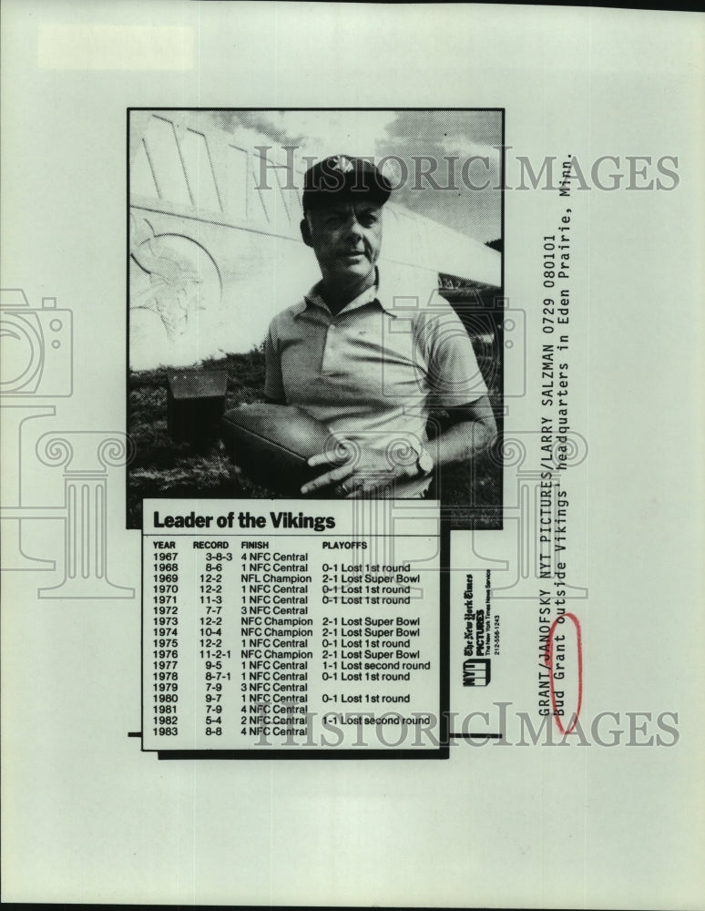 Press Photo Bud Grant at Vikings Football Headquarters in Eden Prairie Minnesota- Historic Images