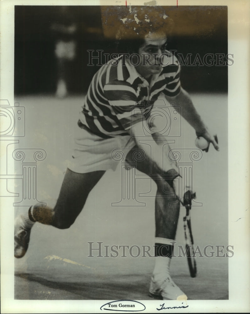 Press Photo Tennis Player Tom Gorman Swings Racquet - sas11436- Historic Images