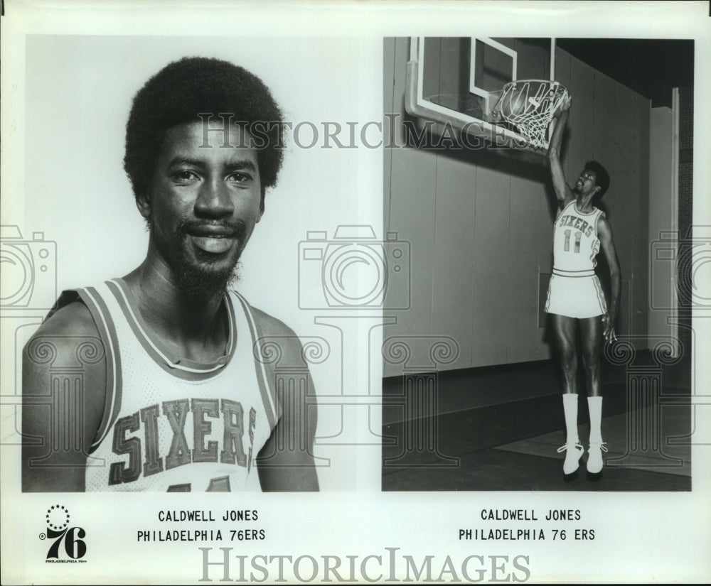 Press Photo Philadelphia 76ers Basketball Player Caldwell Jones Dunks Ball- Historic Images