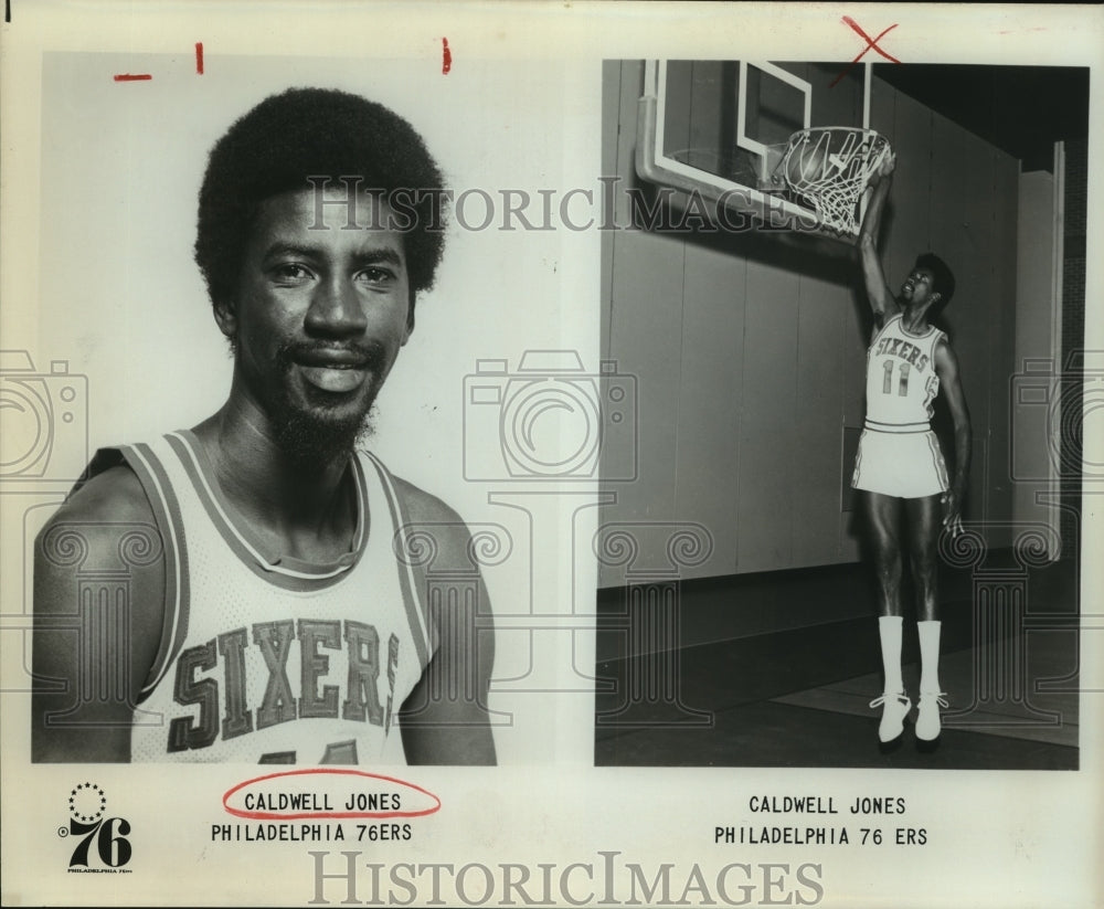 1980 Press Photo Philadelphia 76ers Basketball Player Caldwell Jones Dunks Ball- Historic Images