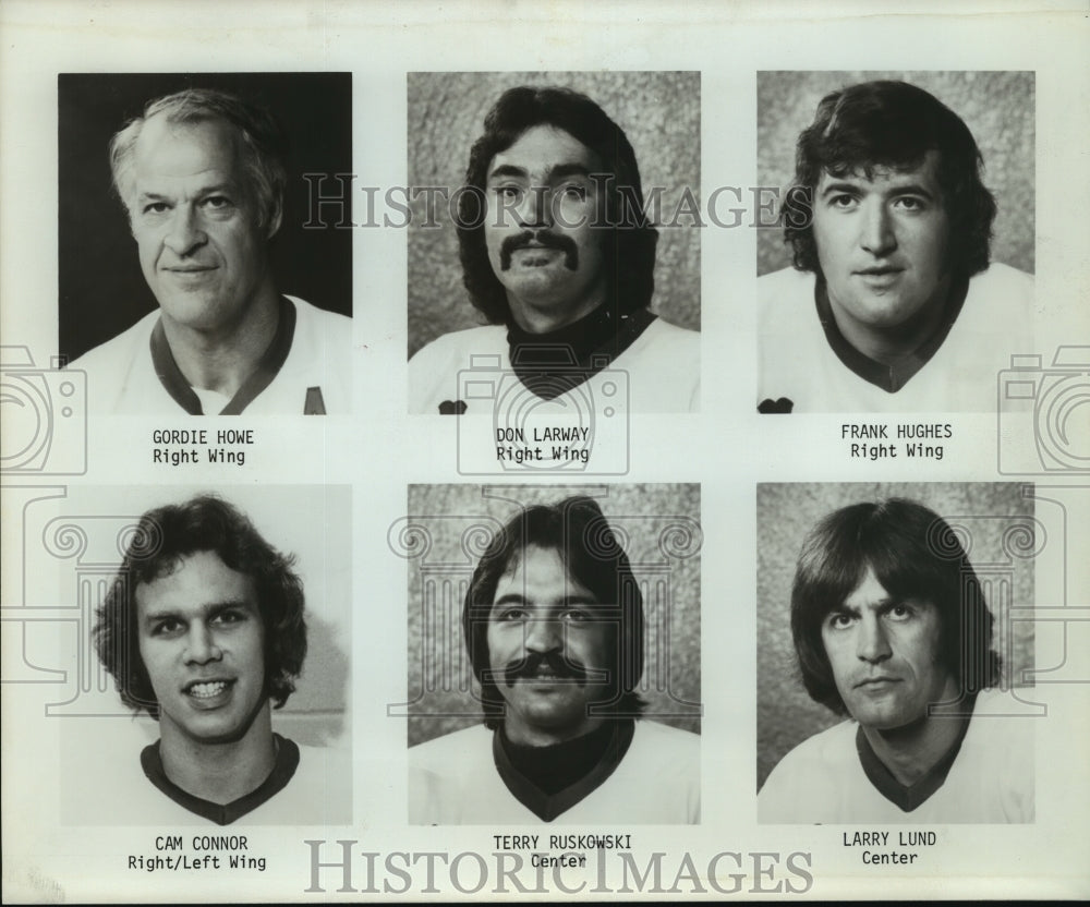 Press Photo Frank Hughes, Hockey Right Wing Player with Teammates - sas11561- Historic Images