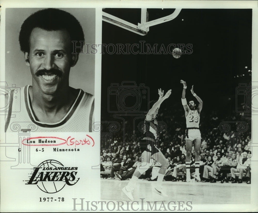 1977 Press Photo Lou Hudson, Los Angeles Lakers Basketball Player at Game- Historic Images