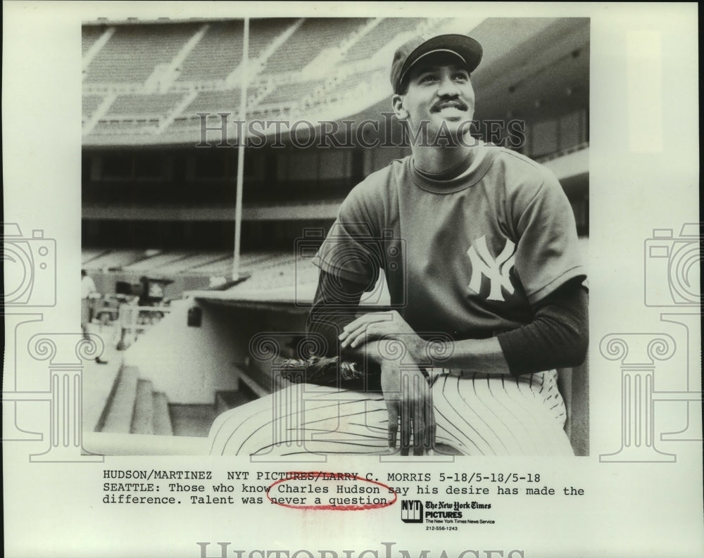 Press Photo New York Yankees Baseball Player Charles Hudson by Seattle Dugout- Historic Images