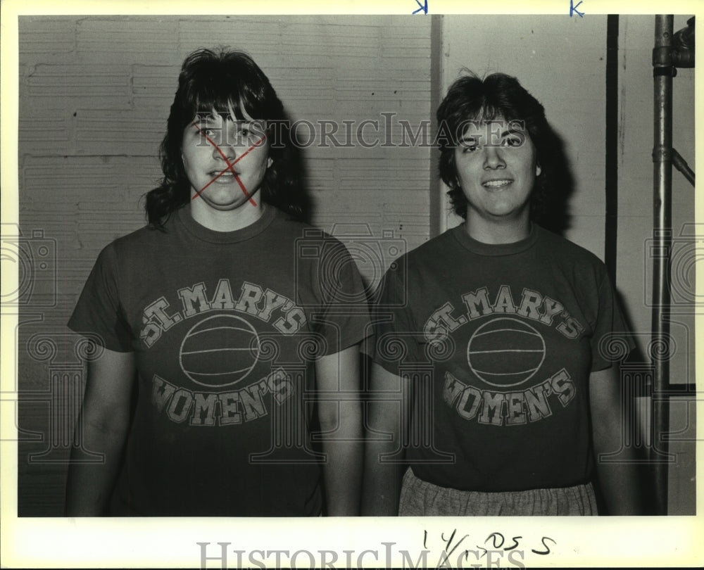 1987 Press Photo Donna Eckert, St. Mary's Softball Team Player and Donna Smith- Historic Images