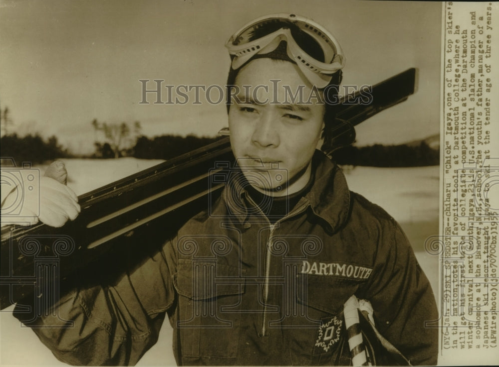 1955 Press Photo Chiharu "Chick" Igaya, Slalom Skiier at Dartmouth College- Historic Images