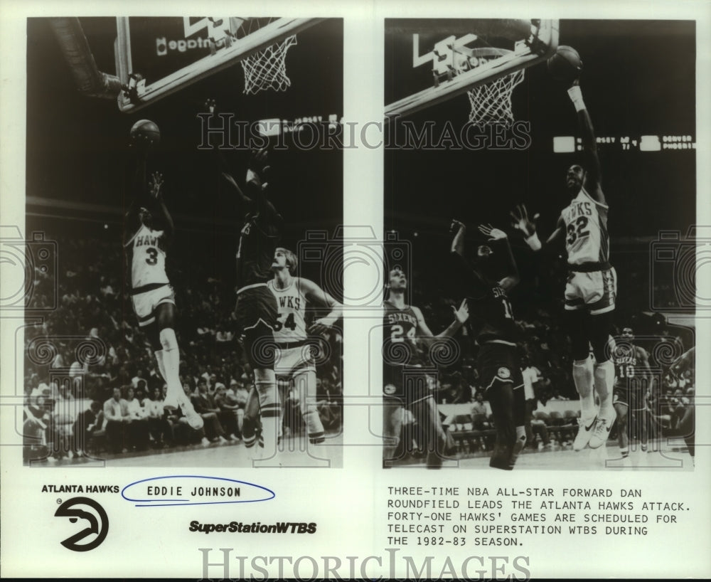 1982 Press Photo Eddie Johnson, Atlanta Hawks Basketball Player at Game- Historic Images