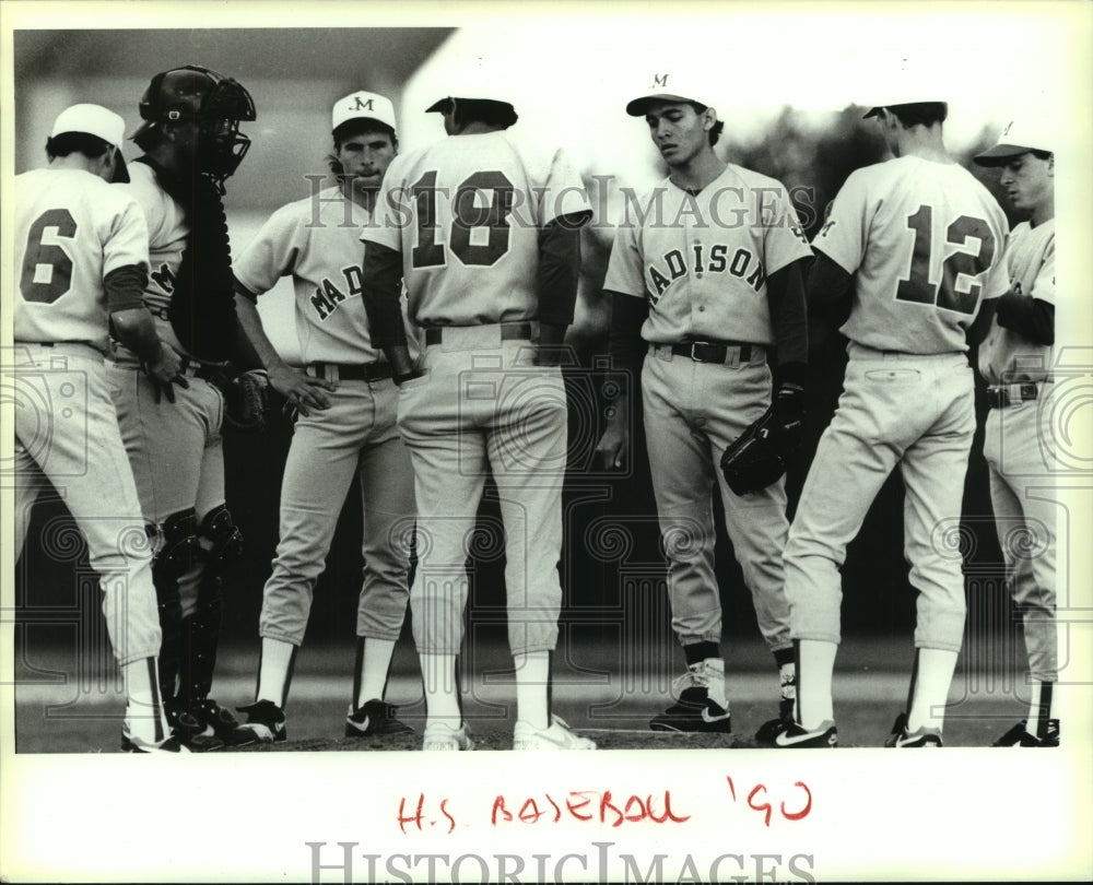 1990 Press Photo Madison High School Baseball Players at Clark Game - sas12534- Historic Images