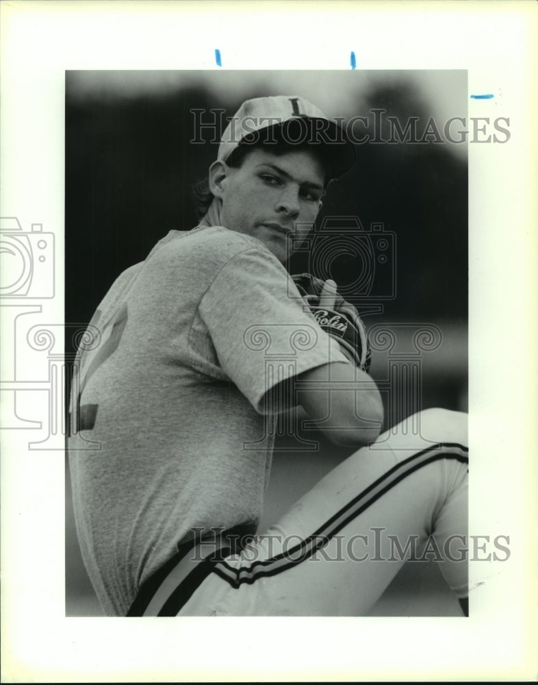 1990 Press Photo A Lee High baseball pitcher in action - sas12707- Historic Images