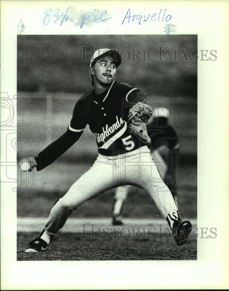 1990 Press Photo Ray Arquello, Highlands High School Baseball Player at Game- Historic Images