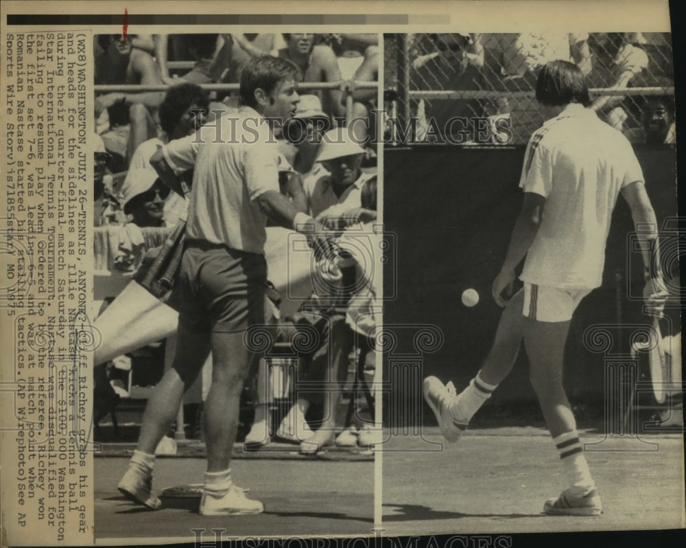 1975 Press Photo Tennis Players Cliff Richey and Illie Nastase at Tournament- Historic Images