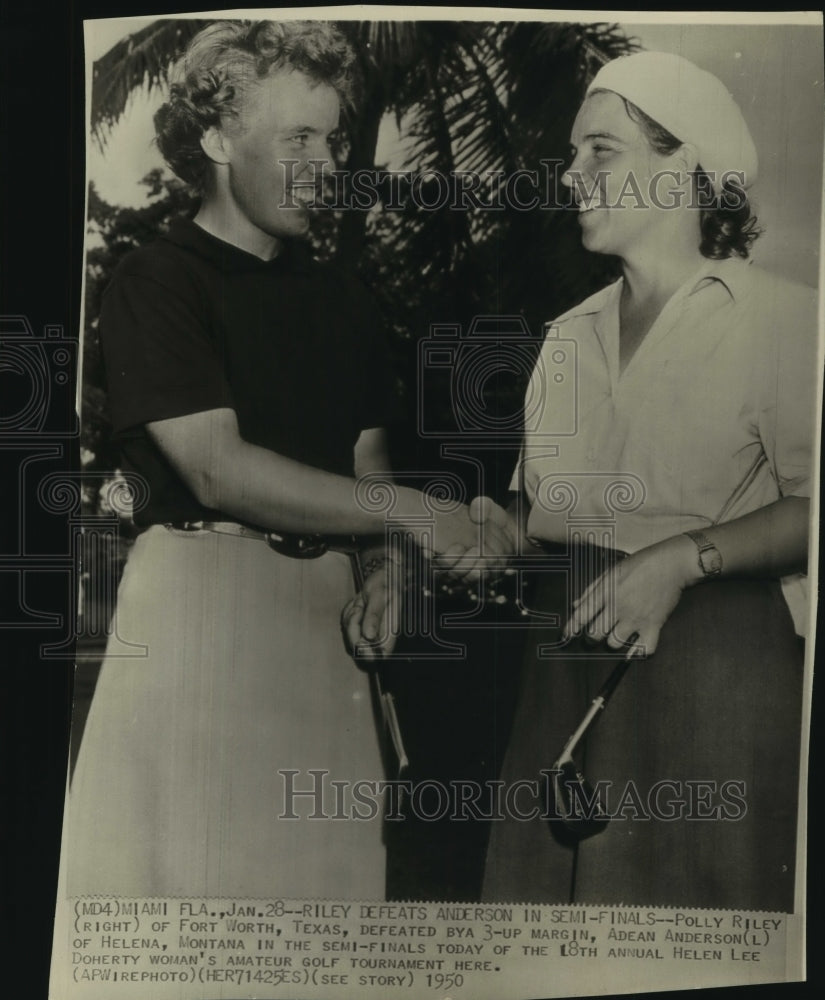 1950 Press Photo Golfers Polly Riley and Adean Anderson at Amateur Tournament- Historic Images