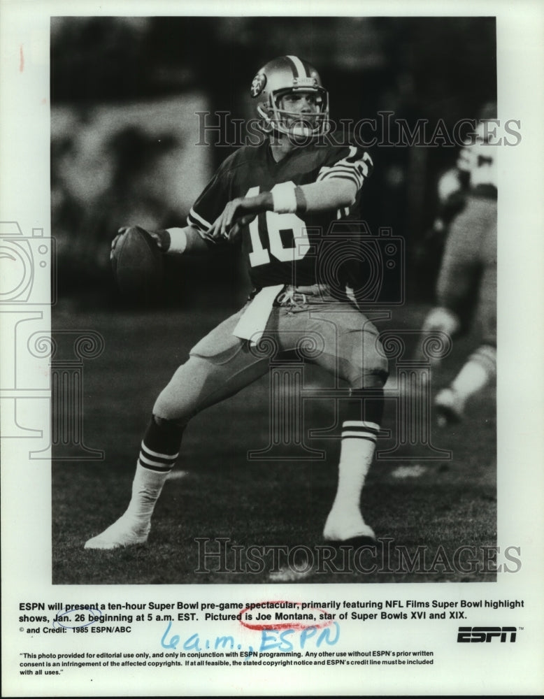 1985 Press Photo San Francisco 49ers football quarterback Joe Montana- Historic Images