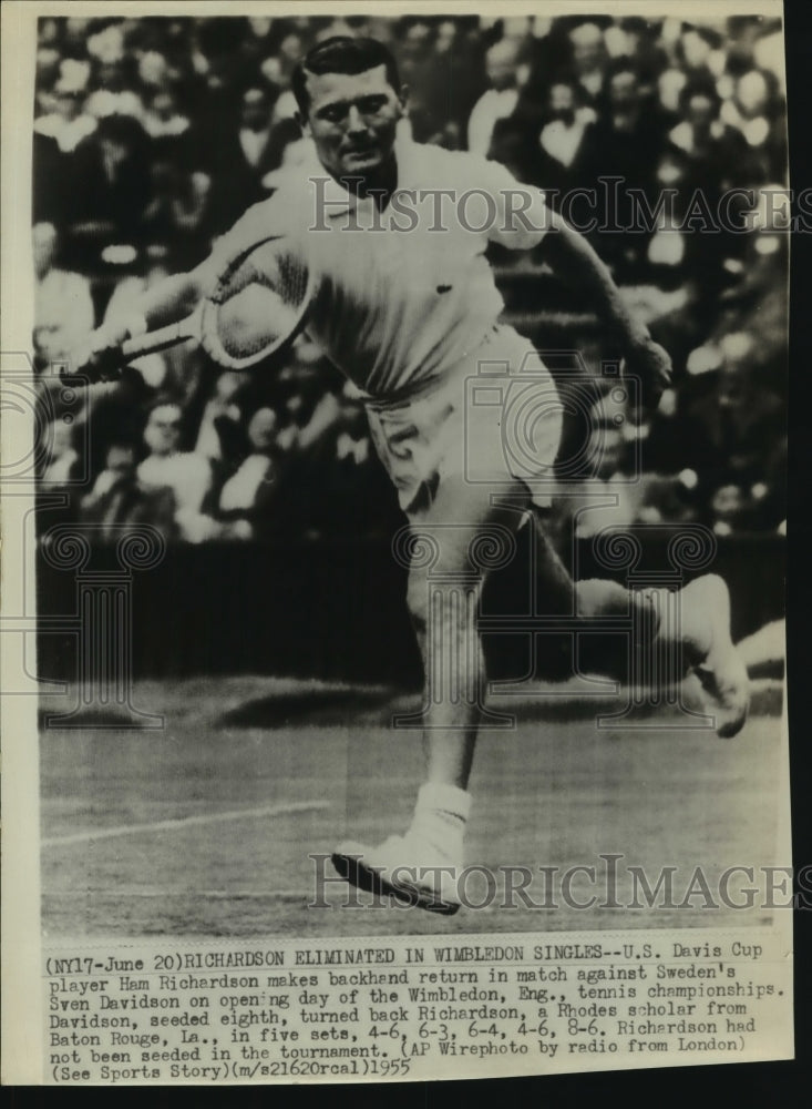 1955 Press Photo Ham Richardson, United States Davis Cup Tennis Player at Match- Historic Images