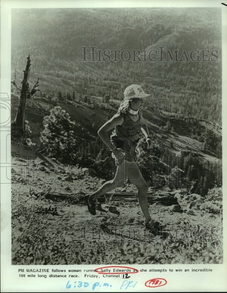 1981 Press Photo Sally Edwards, Runner at California One Hundred Mile Race- Historic Images