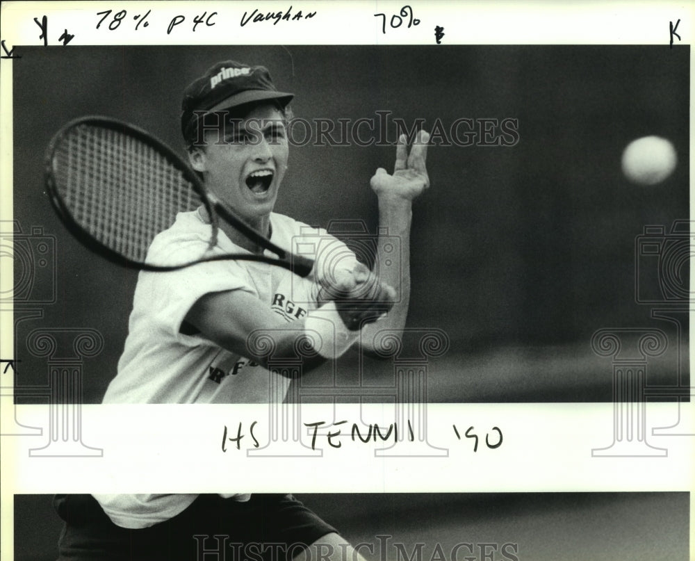 1990 Press Photo Alamo Heights High tennis player Holt Vaughan in action- Historic Images