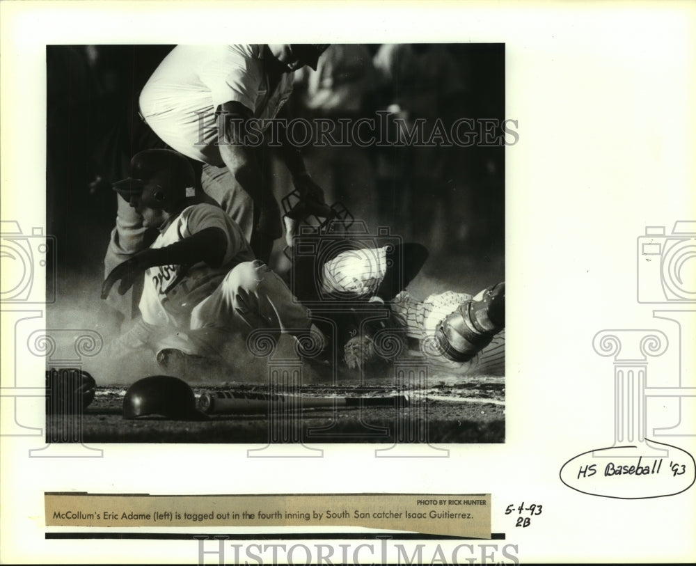 1993 Press Photo South San and McCollum play high school baseball - sas13796- Historic Images