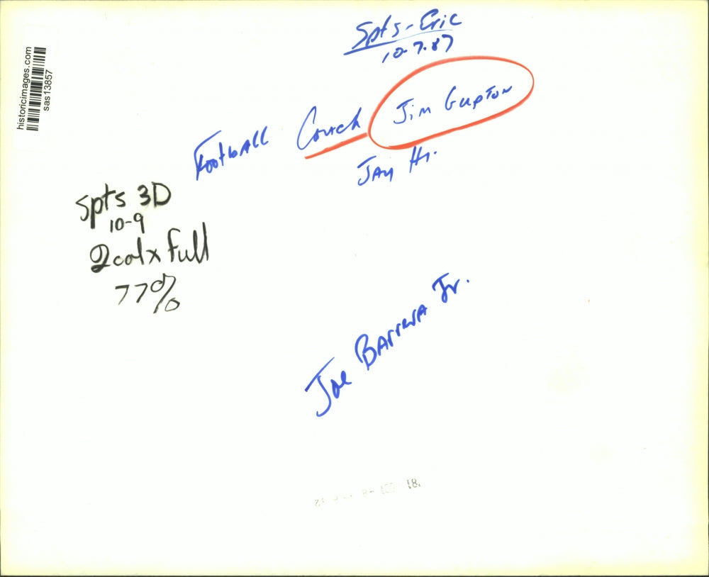 1987 Press Photo Jim Gupton, Jay High School Football Coach - sas13857