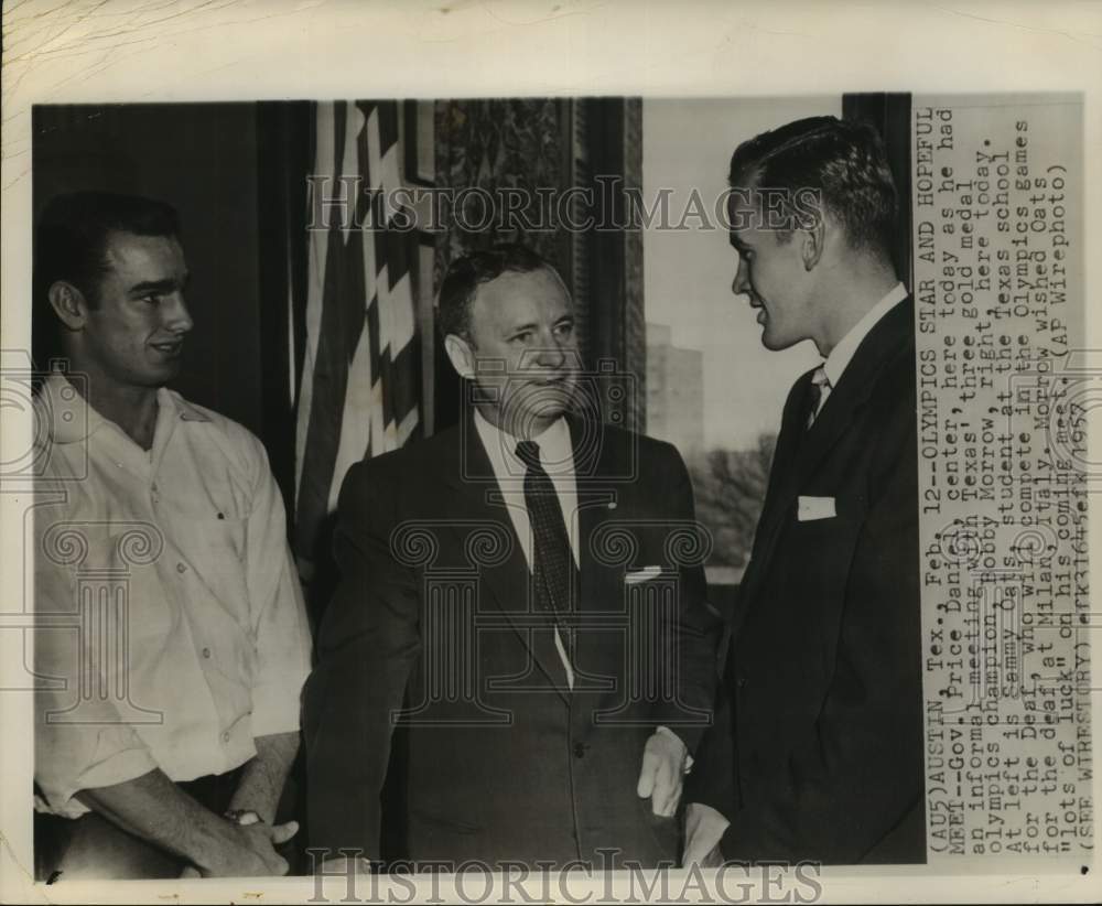 1957 Press Photo Texas Governor Tom Price with Olympic champion Bobby Morrow- Historic Images