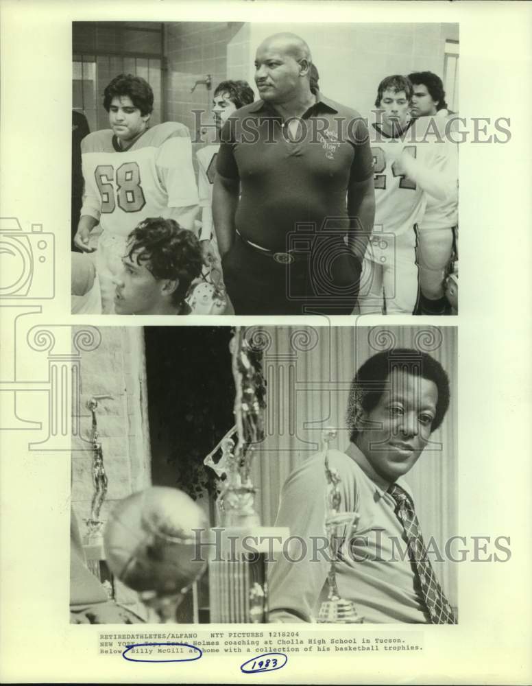 1983 Press Photo Billy McGill with a collection of basketball trophies- Historic Images