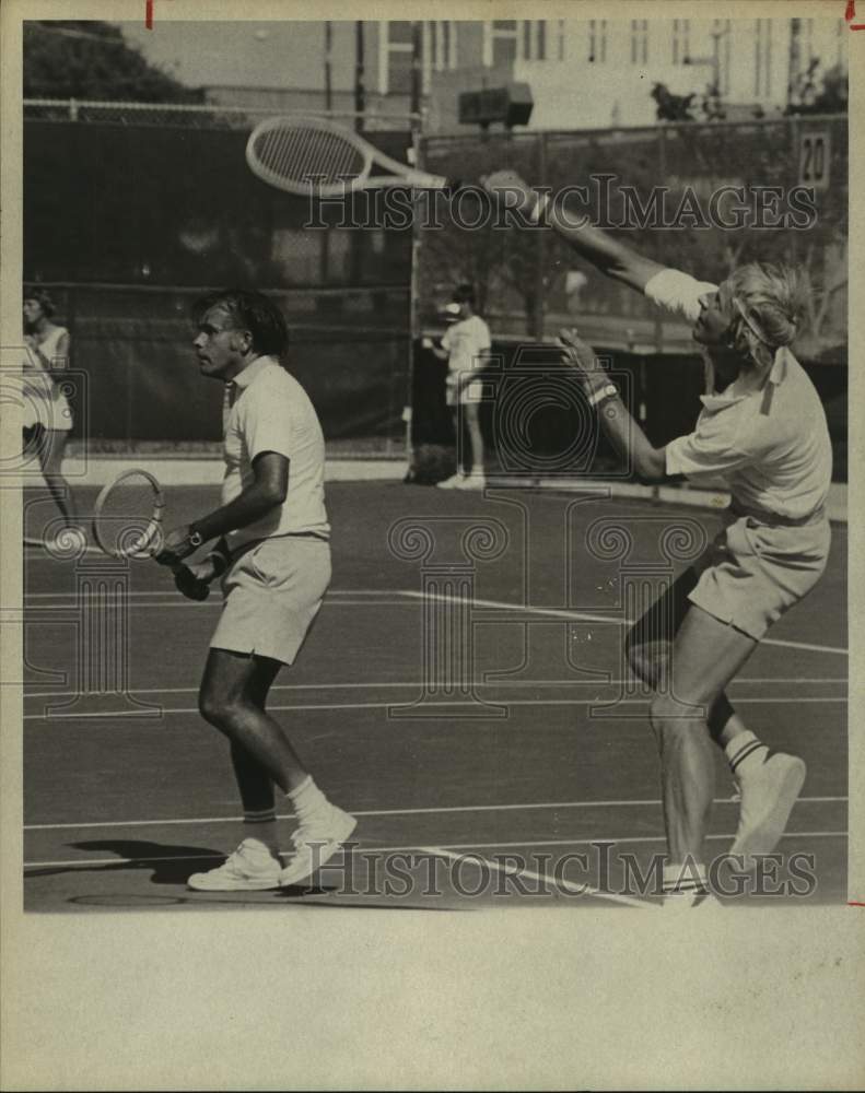 Press Photo Tennis player John Newman in action - sas15056- Historic Images