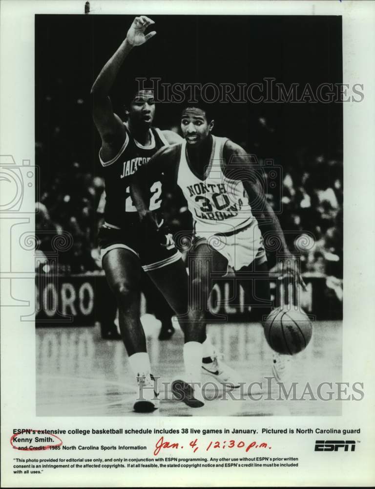 1985 Press Photo North Carolina college basketball player Kenny Smith- Historic Images