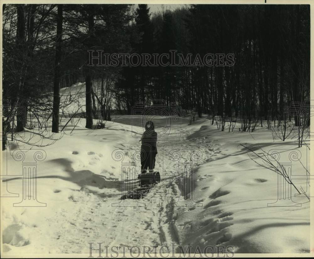 Press Photo A Canadian child with a toboggan - sas15932- Historic Images