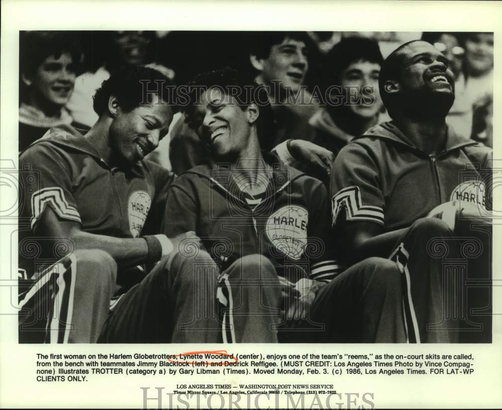 1986 Press Photo Female Harlem Globetrotters basketball player Lynette Woodard- Historic Images