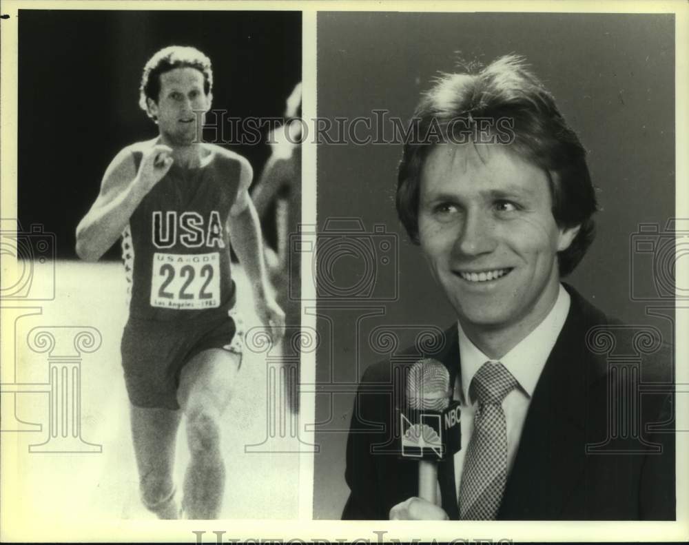 1984 Press Photo American mile runner Steve Scott and TV analyst Eamonn Coghlan- Historic Images