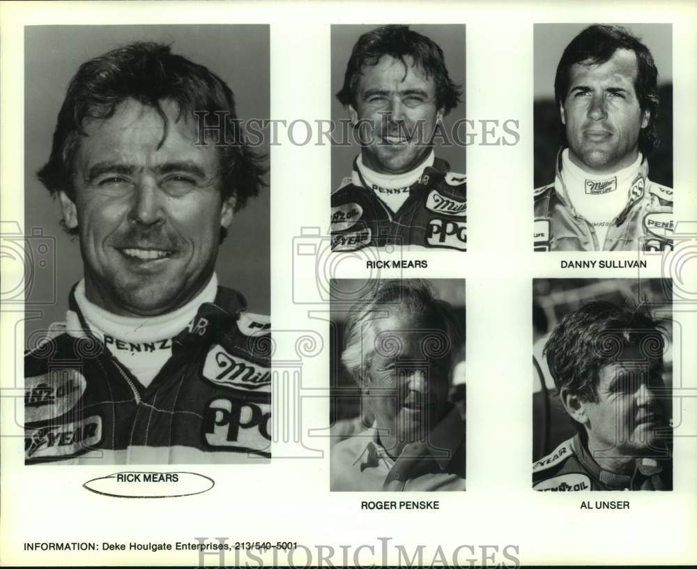 Press Photo Racing stars Rick Mears, Danny Sullivan, Roger Penske, Al Unser- Historic Images