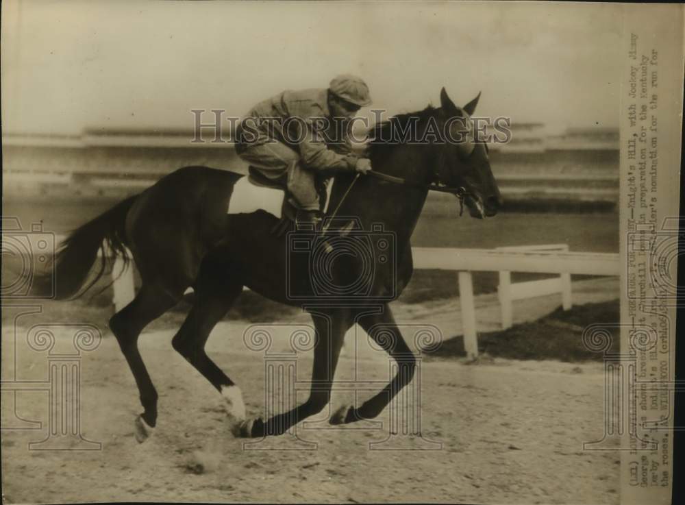 1948 Press Photo Kentucky Derby horse Knight&#39;s Hill with jockey Jimmy George- Historic Images