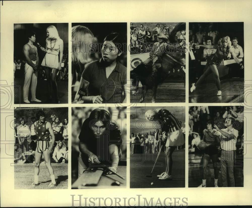 Press Photo CBS "Challenge of the Sexes" competitors - sas18229- Historic Images