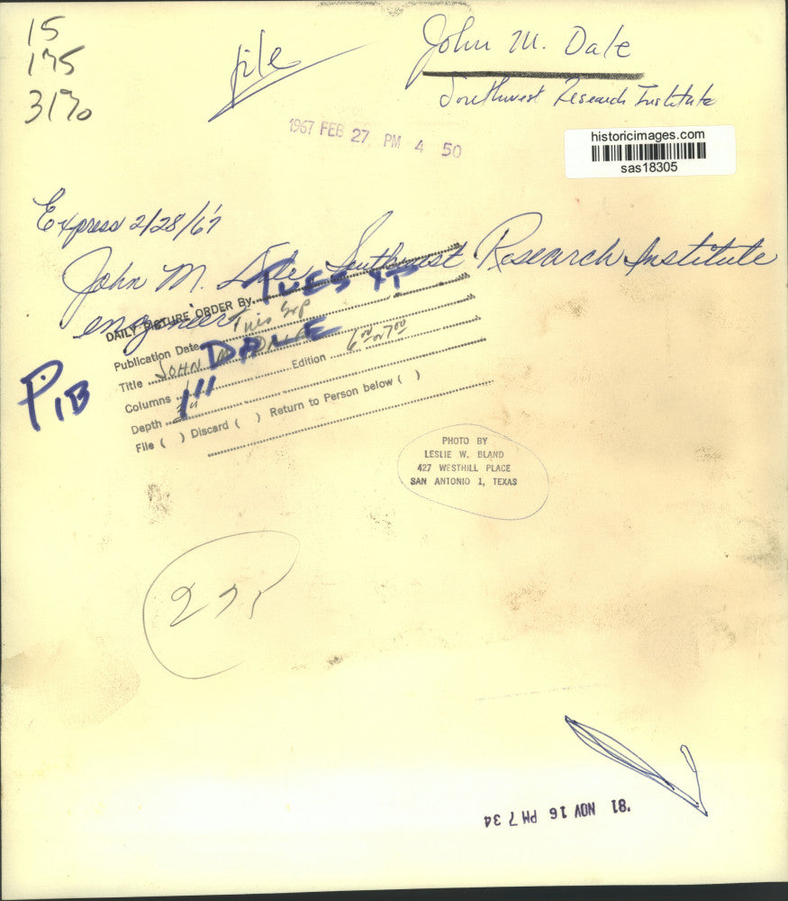 1967 Press Photo Engineer John Dale of Southwest Research Institute - sas18305