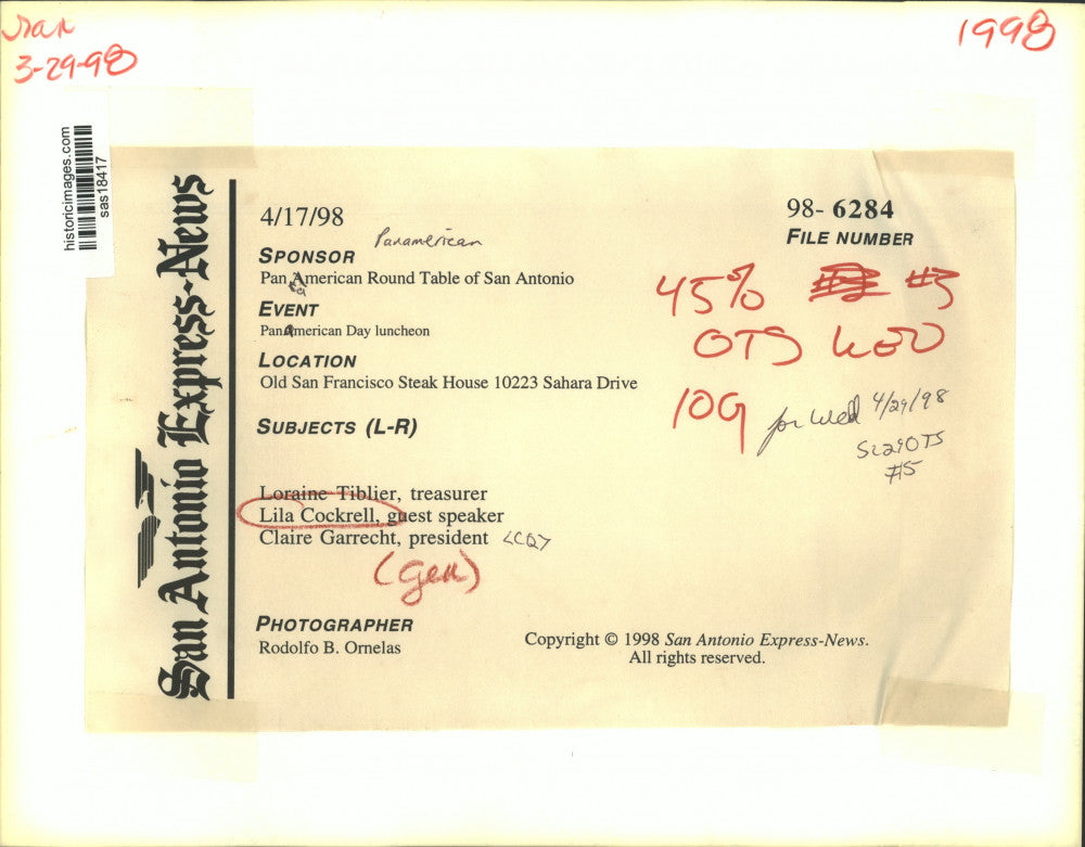 1998 Press Photo Pan American Round Table of San Antonio luncheon guests