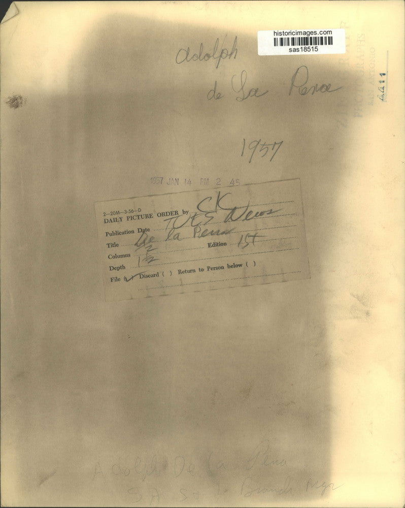 1957 Press Photo Adolph de la Pena - sas18515