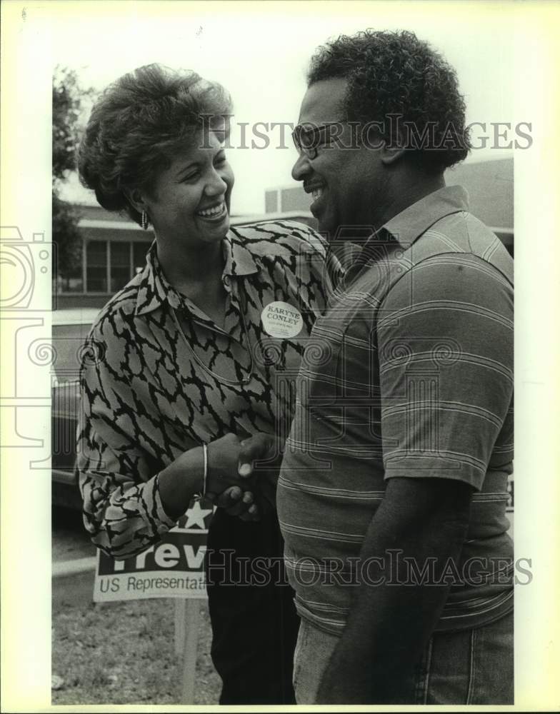 1988 Press Photo Candidate Karyne Conley and Jack Armstrong, Cameron Elementary