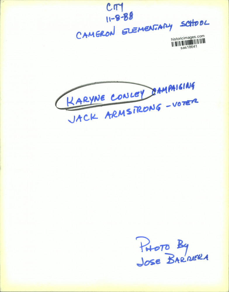 1988 Press Photo Candidate Karyne Conley and Jack Armstrong, Cameron Elementary