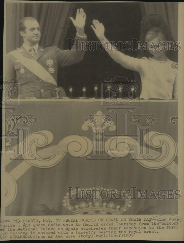 1975 Press Photo King Juan Carlos I and Queen Sofia of Spain, National Palace- Historic Images