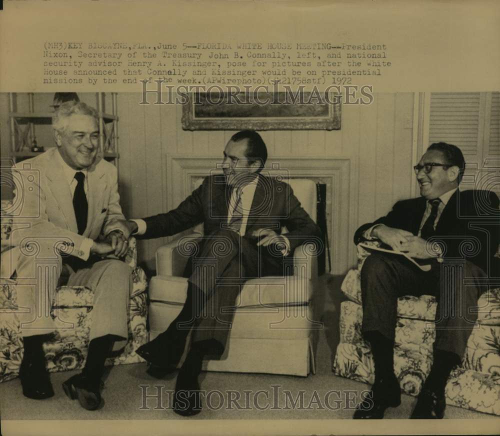 1972 Press Photo Richard Nixon, John B. Connally & Henry Kissinger in Florida- Historic Images