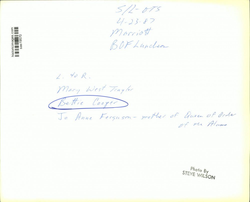 1987 Press Photo Mary West Traylor, Bettie Cooper & Jo Anne Ferguson at Luncheon