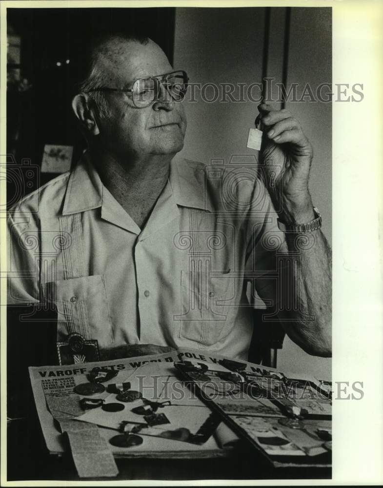 1987 Press Photo Pole Vaulter George Varoff With Medals - sas19911- Historic Images