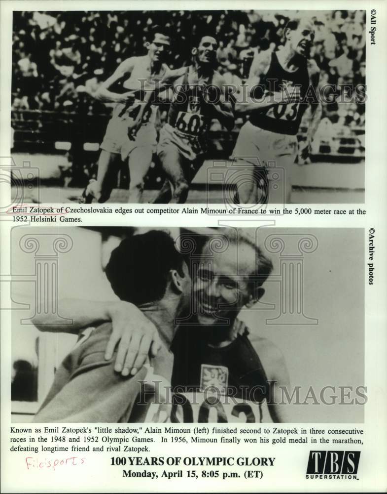 1996 Press Photo 1950's Olympic Distance Runners Emil Zatopek & Alain Mimoun- Historic Images