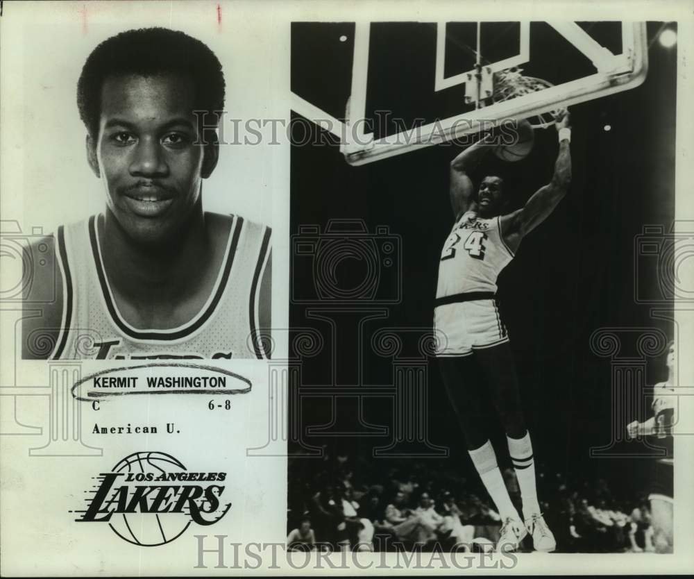 1977 Press Photo Los Angeles Lakers Basketball Player Kermit Washington Dunks- Historic Images
