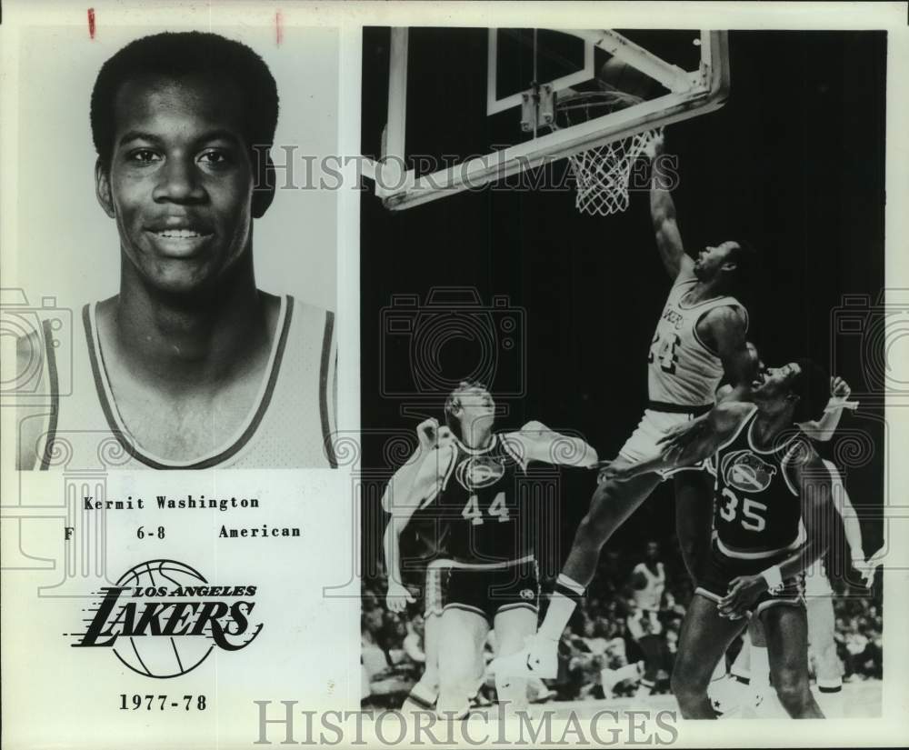 1977 Press Photo Los Angeles Lakers Basketball Player Kermit Washington Shoots- Historic Images