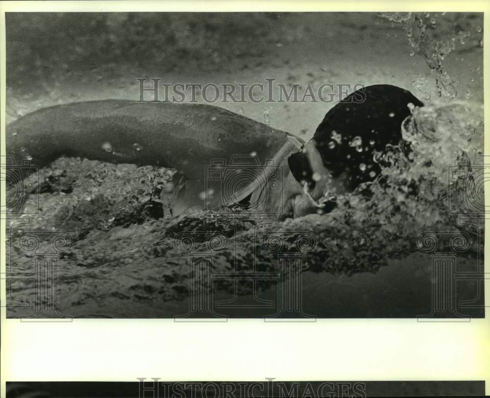 1986 Press Photo Swimmer Karen Guenter Competes in Freestyle Race at Texas Games- Historic Images