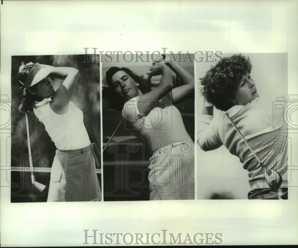 Press Photo Pro Golfers Nancy Lopez, Amy Alcott &amp; Hollis Stacy Take Swings- Historic Images