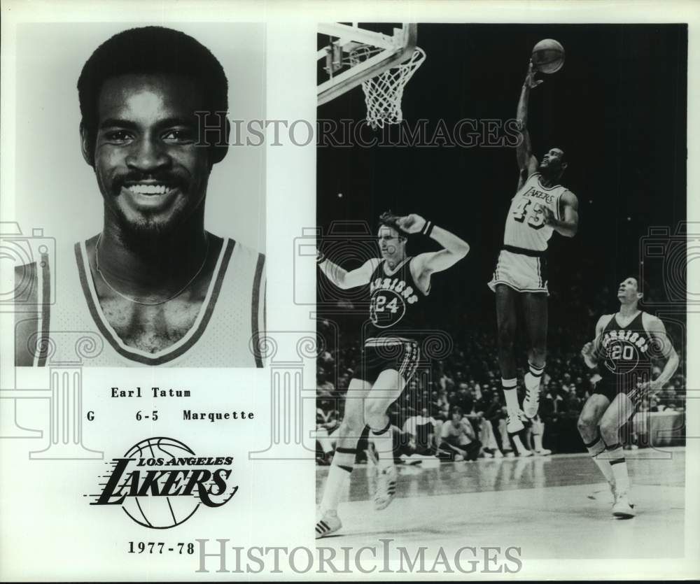 1977 Press Photo Los Angeles Lakers Basketball Player Earl Tatum Rebounds- Historic Images