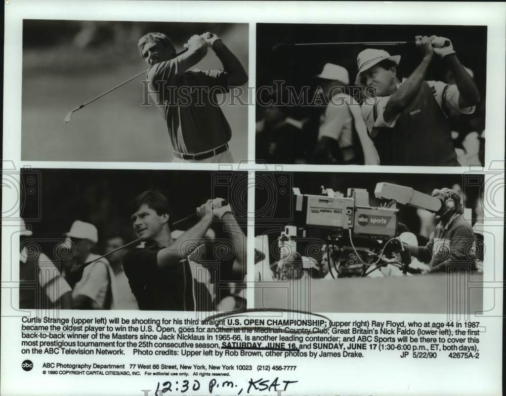 1990 Press Photo Golfers to Compete at US Open Championship & ABC TV Crew- Historic Images